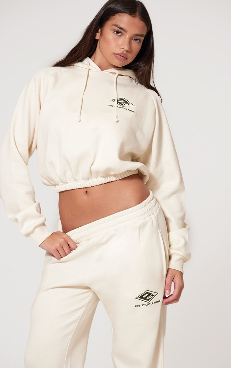Grey Marl Embroidered Straight Leg Joggers