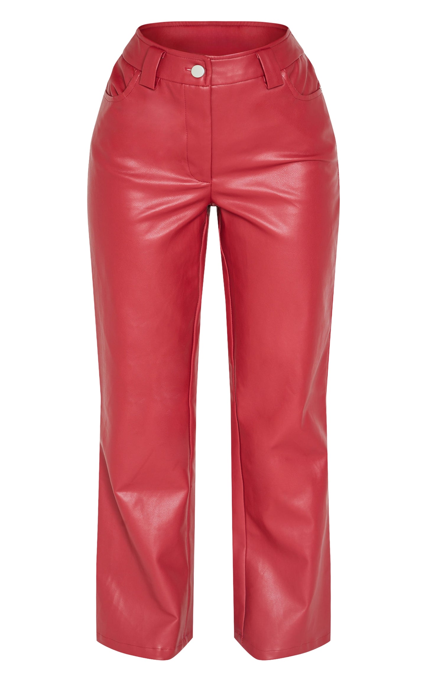 Petite Dark Red Faux Leather Flared Trousers