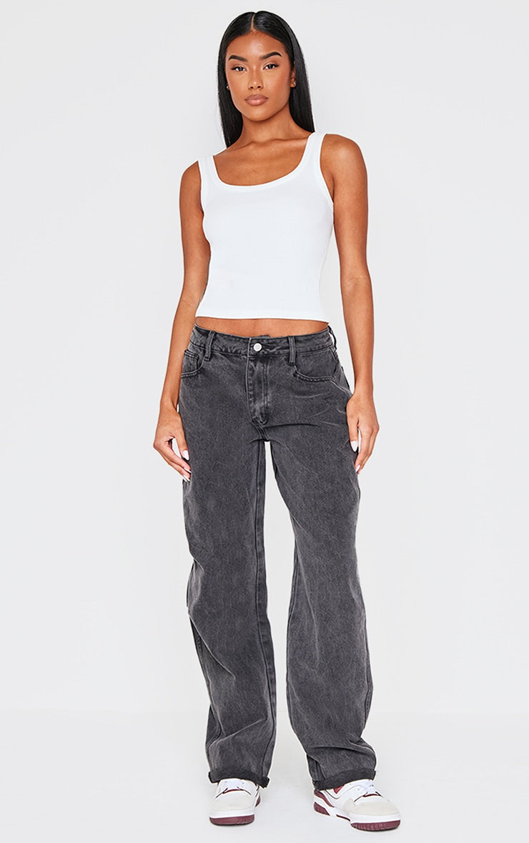 Mid Blue Wash Turn Up Hem Barrel Style Jeans