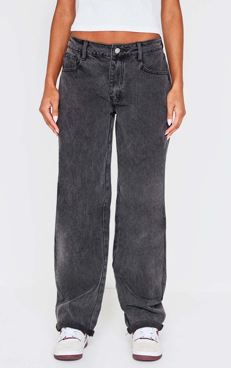 Mid Blue Wash Turn Up Hem Barrel Style Jeans