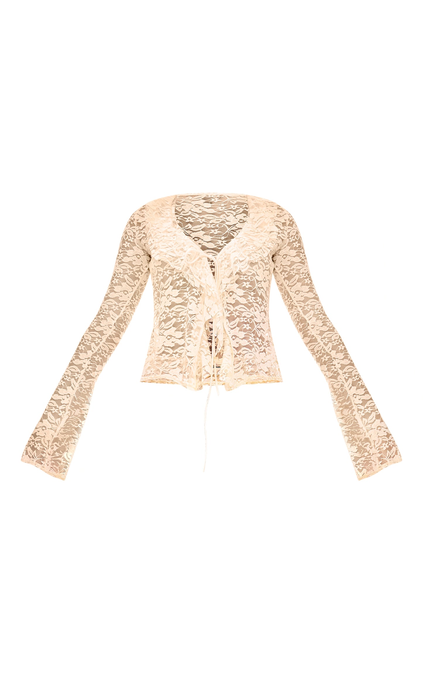 White Floral Lace Ruffle Tie Front Shirt