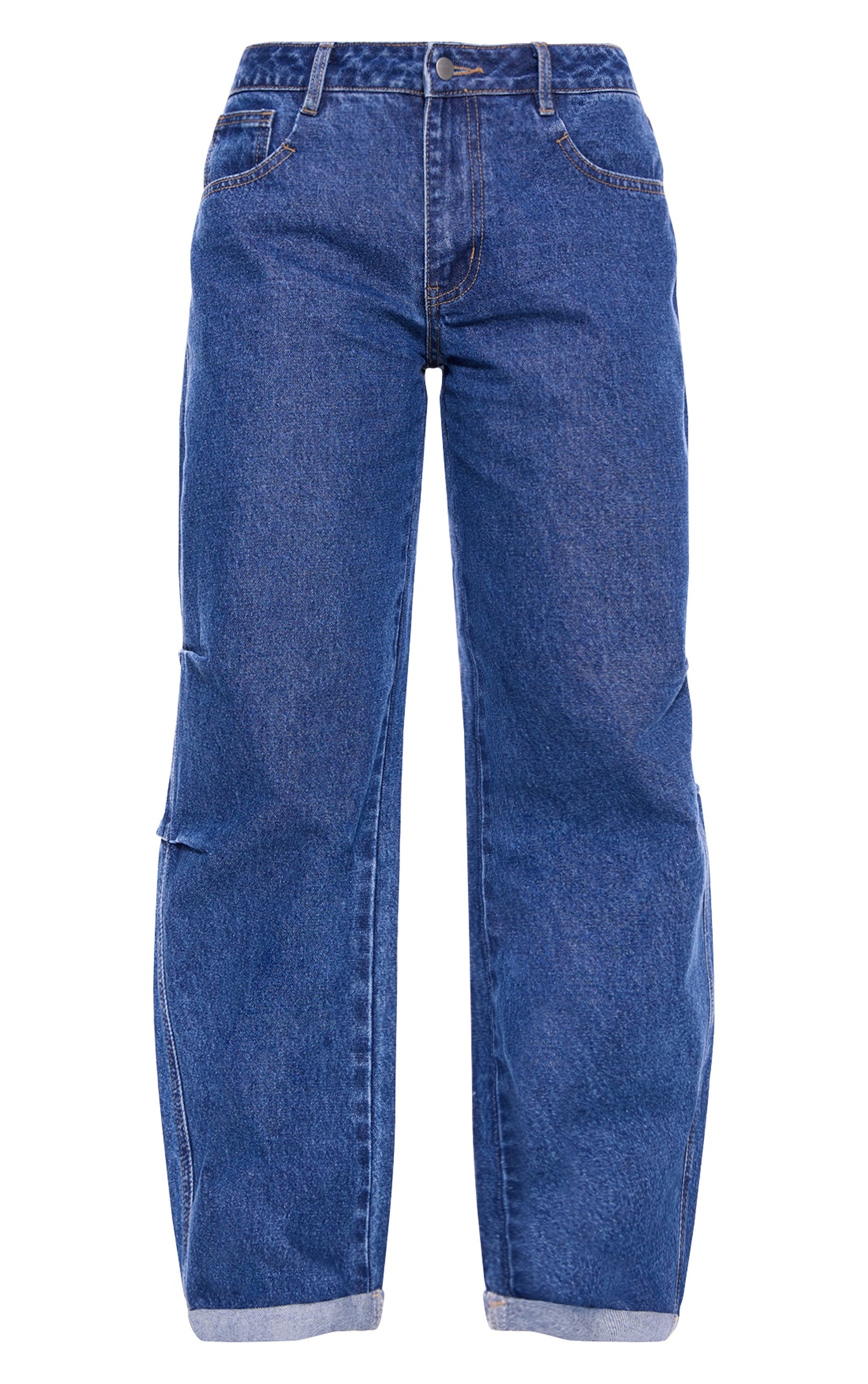 Mid Blue Wash Turn Up Hem Barrel Style Jeans