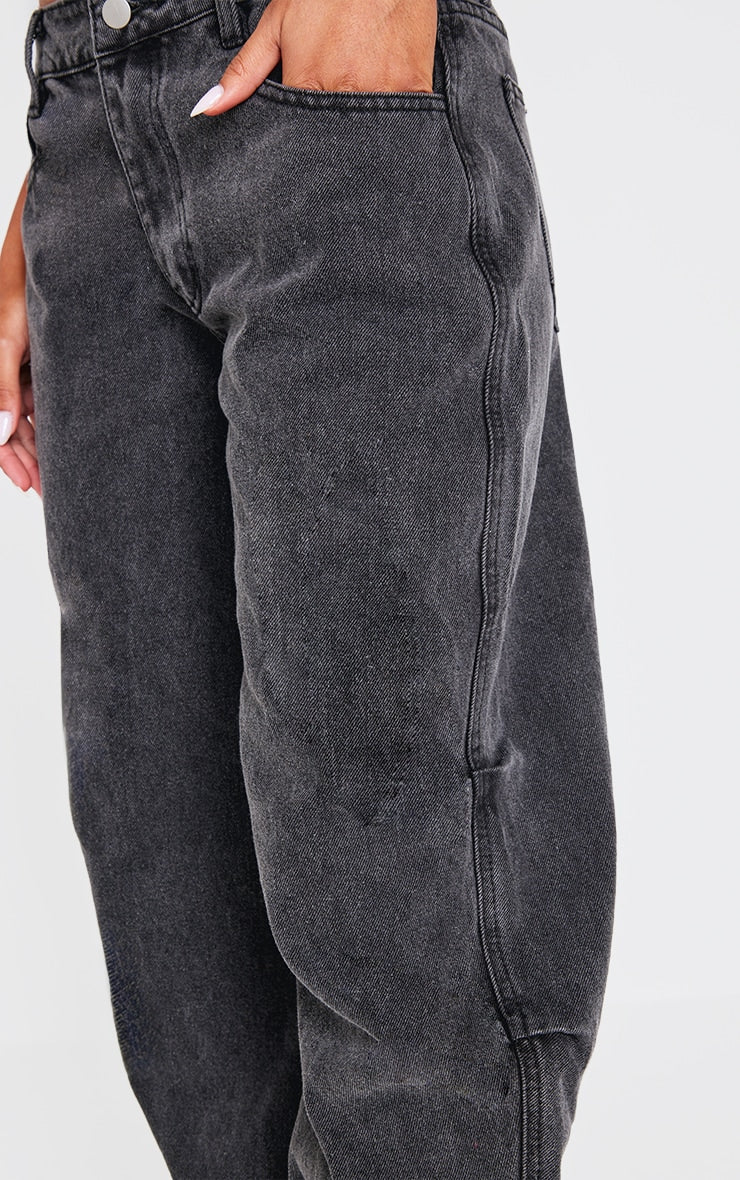 Mid Blue Wash Turn Up Hem Barrel Style Jeans