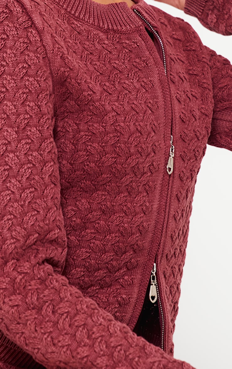 Petite Dark Red Cable Knit Jacket