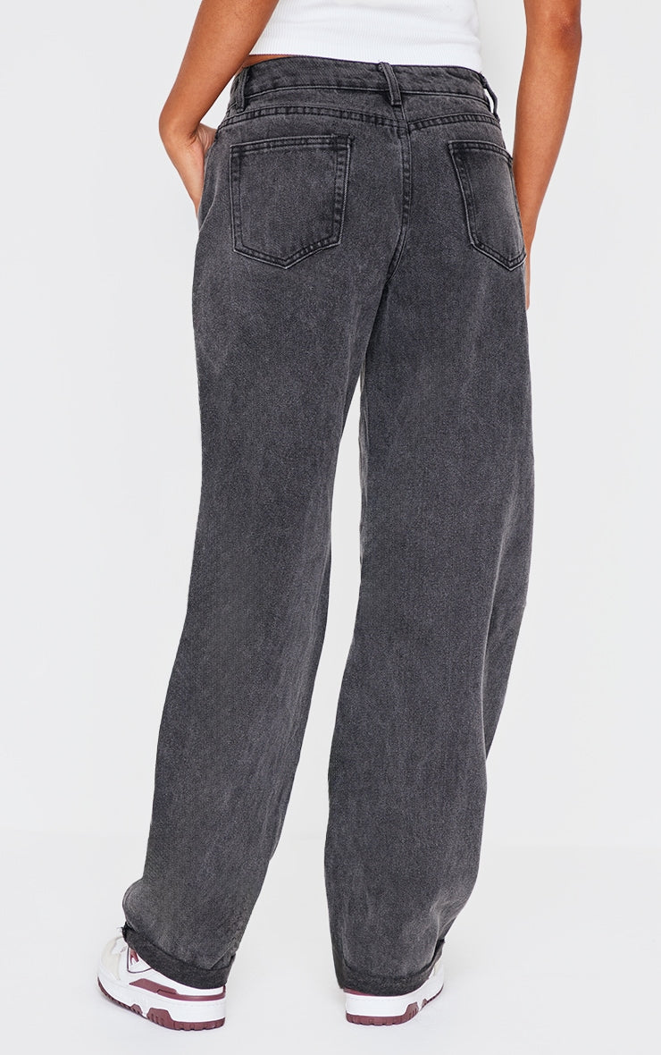 Mid Blue Wash Turn Up Hem Barrel Style Jeans