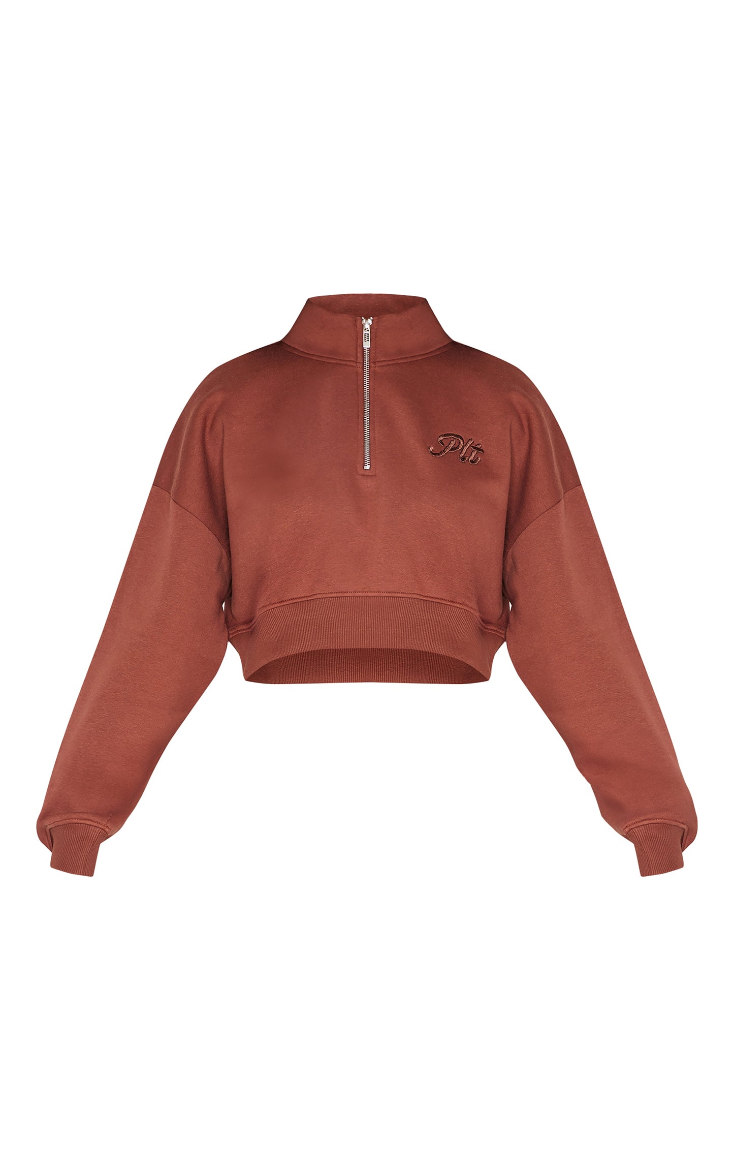 Grey Marl Tonal Embroidered Cropped Half Zip Sweatshirt