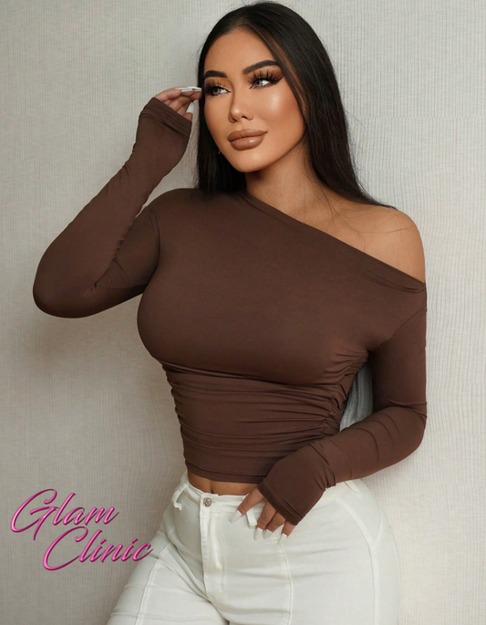 Sexy Asymmetrical Neck Crop Tee
