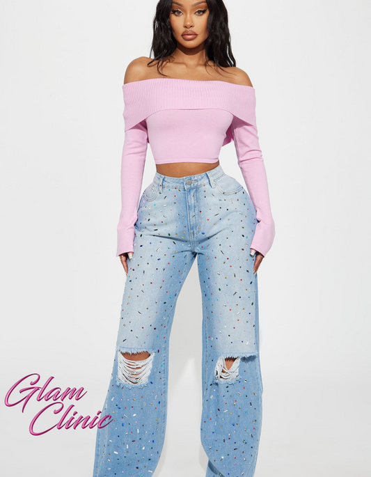 Ripped Embellished Baggy Jeans